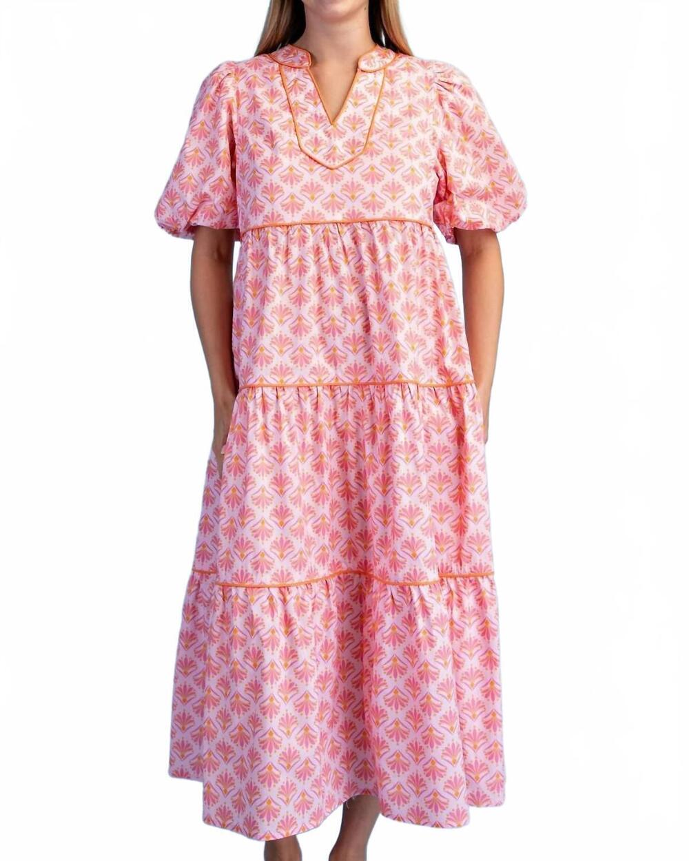 NEW GIGIO v-neck tiered dress in pink - Picture 2 of 2